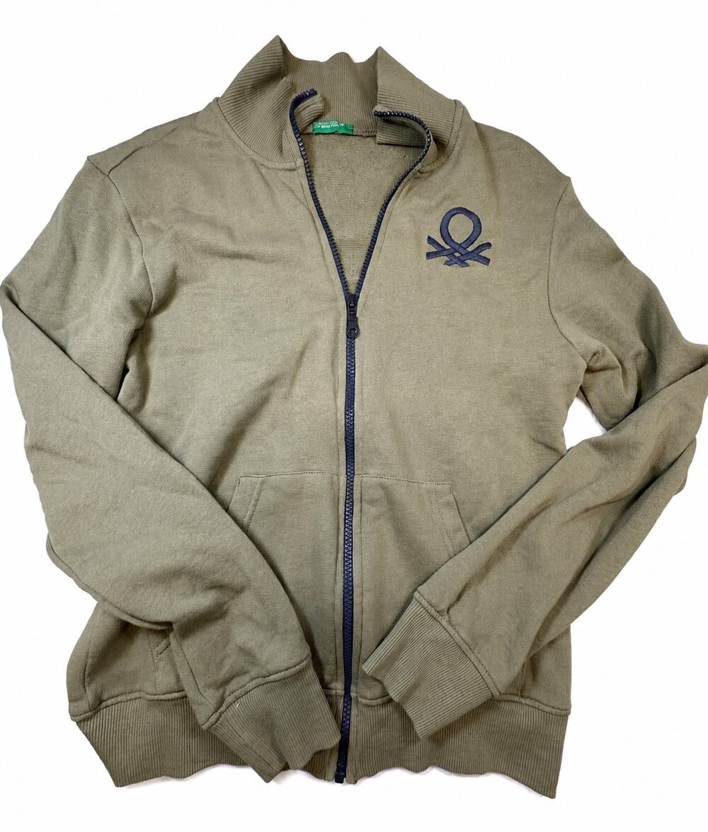 United Colors of Benetton Full Zip Sweatshirt Olive Green Embroidered Logo S